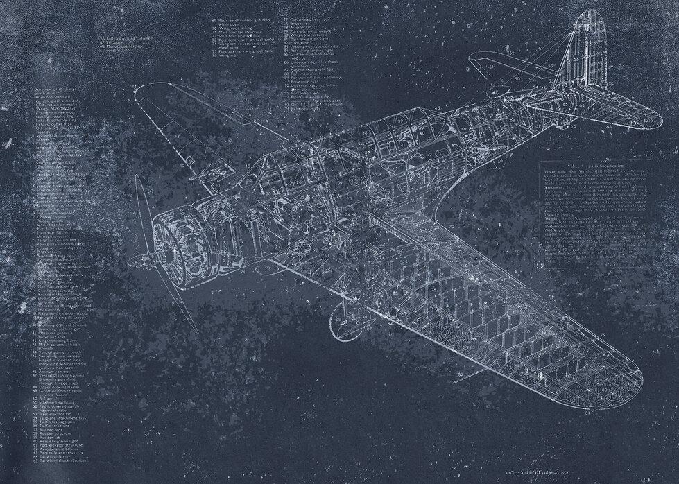 Retro Airplane Dark Blue Lovely Wall Mural Photowall