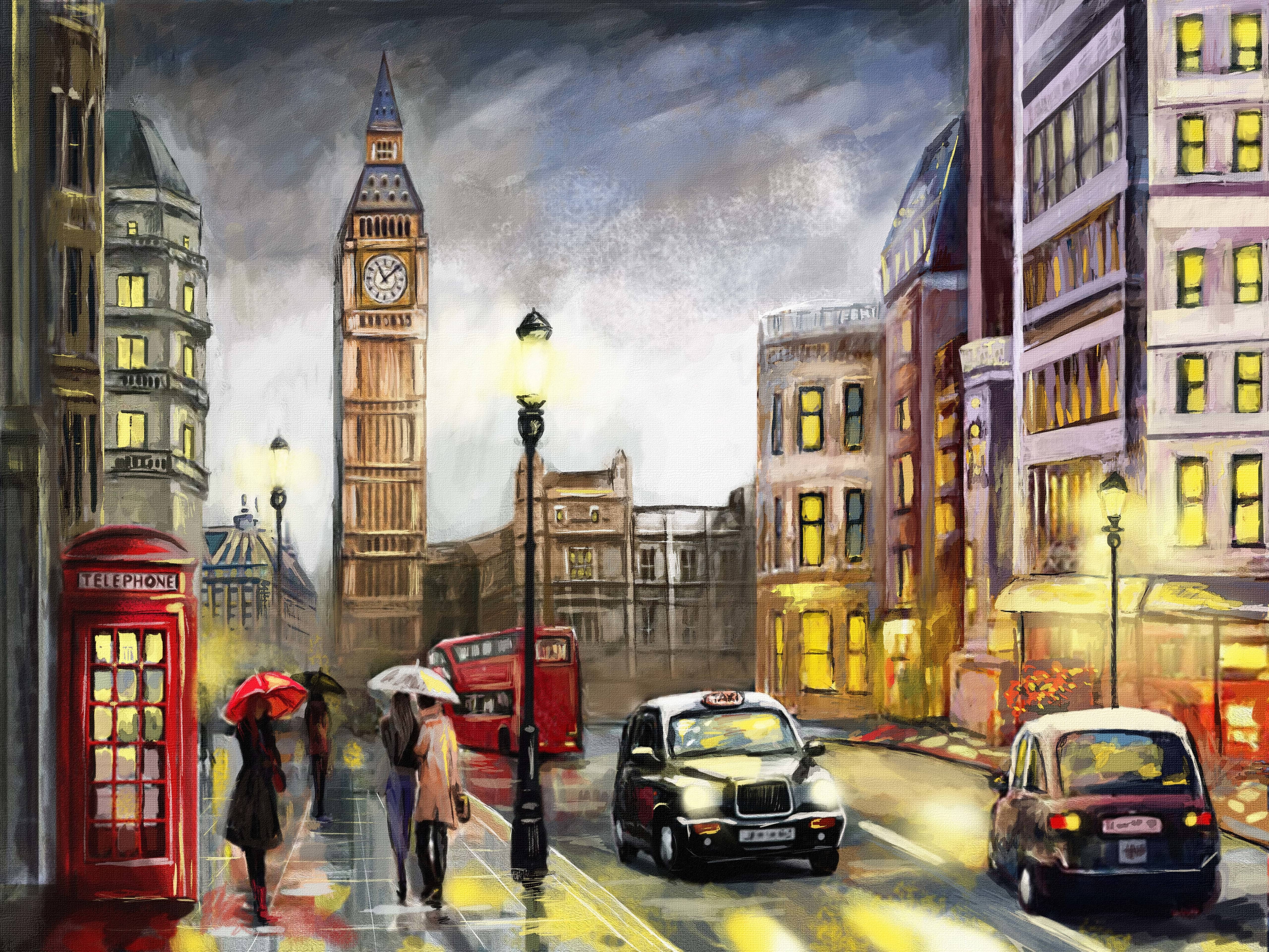 Oil Painting On S Street Of London Premium 4k Wallpaper