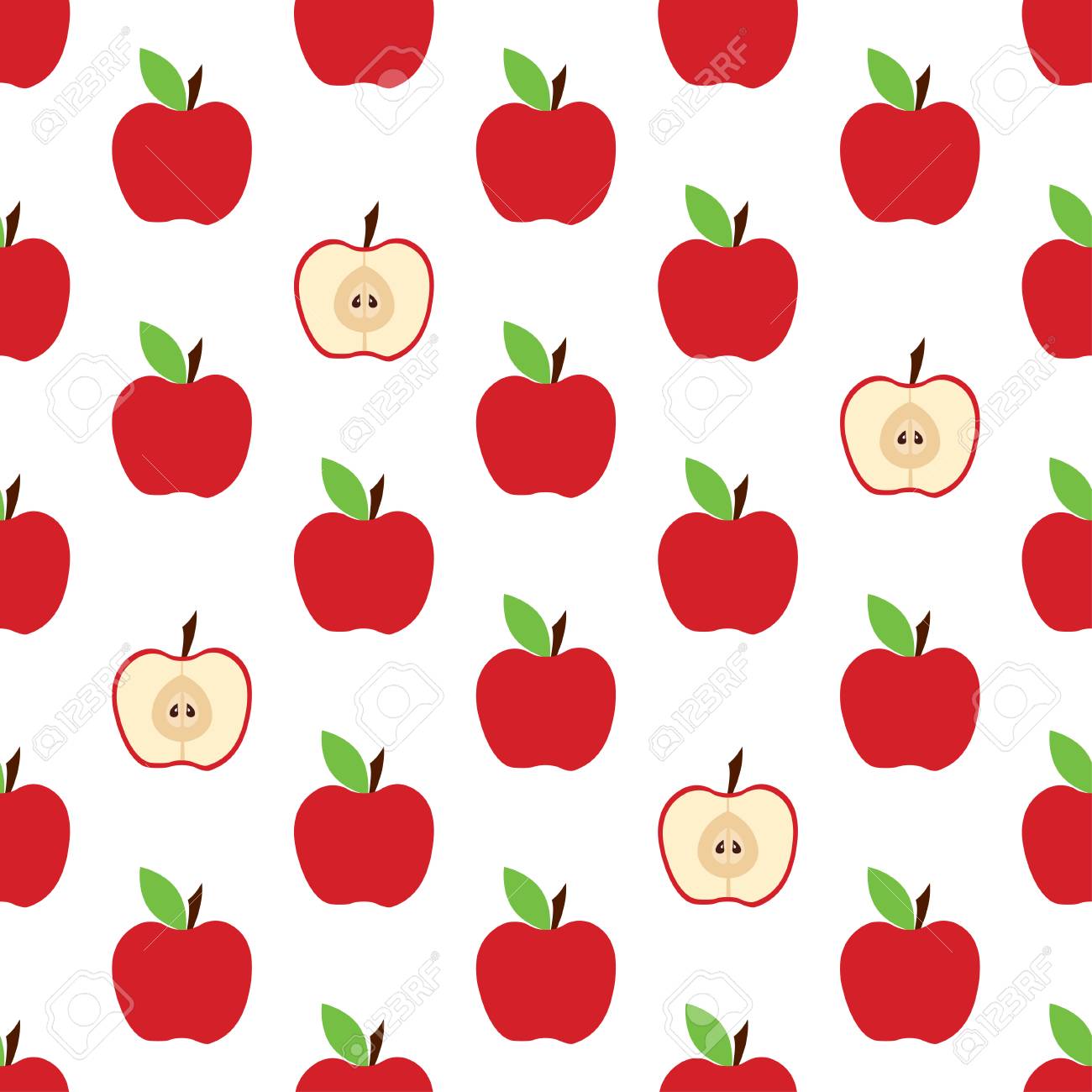 Red Apple Seamless Pattern Background With Cute Fruits Group Of