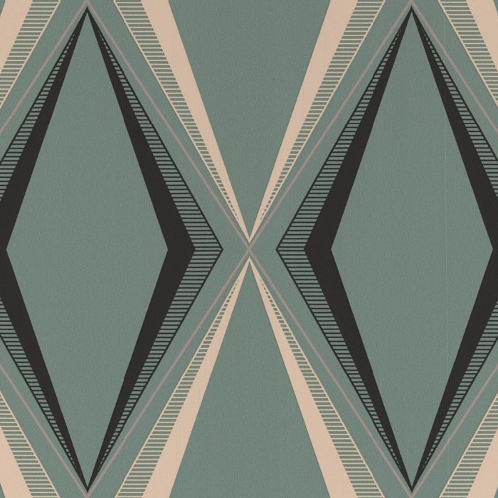 Brown Deco Diamond Pattern Motif Enamel Green Silver Wallpaper