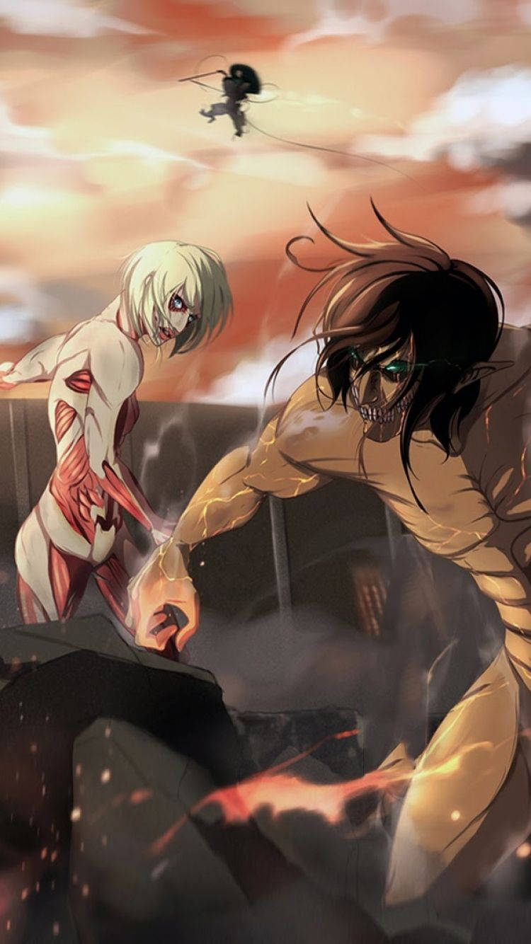 Eren On Fight Titan Attack iPhone Wallpaper