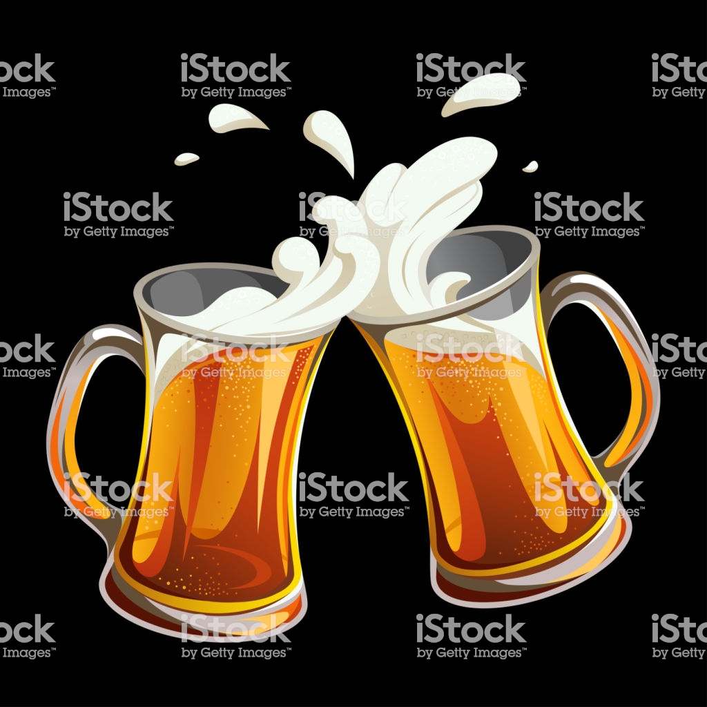 Illustration Of Two Glass Toasting Mugs With Beer On Black