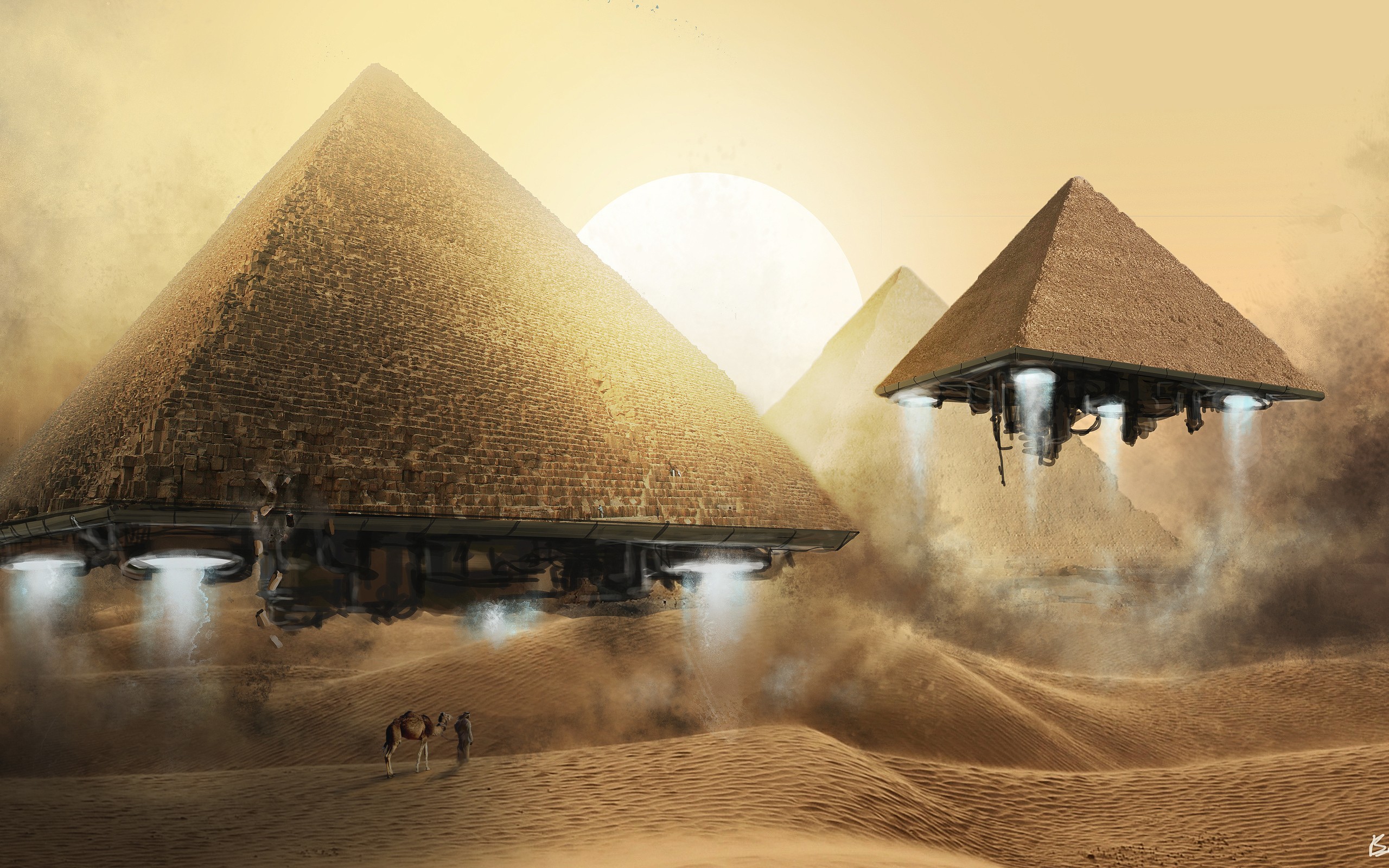  Pyramids Photomanipulations Geometric Large Sun Lone Man Wallpaper