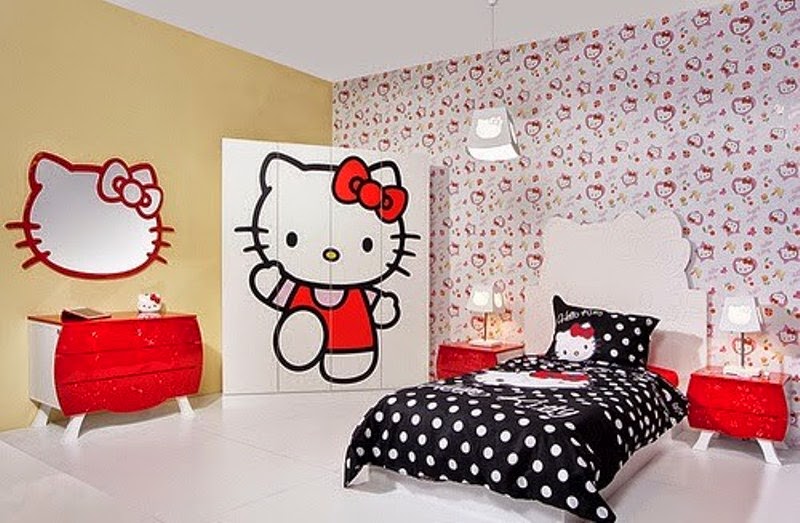 Contoh gambar wallpaper dinding hello kitty untuk kamar tidur 800x523