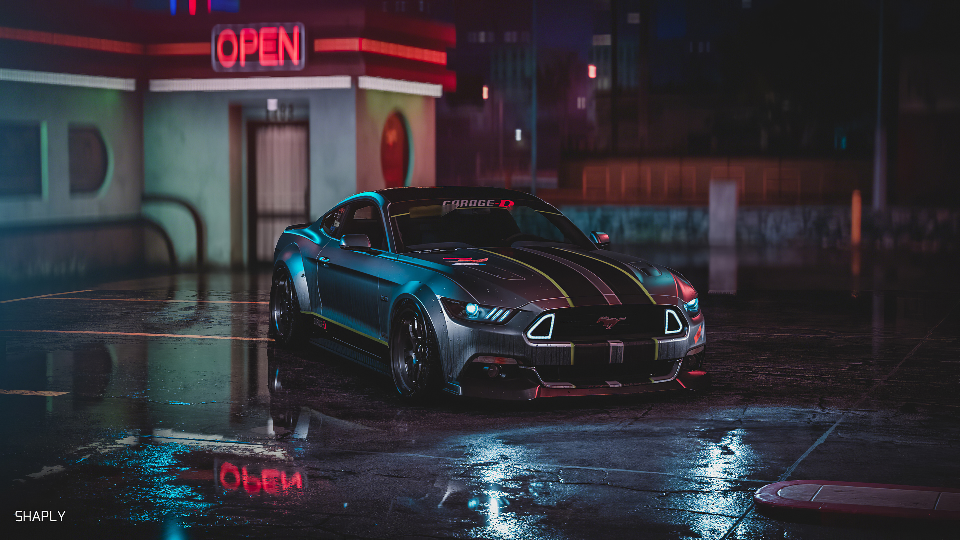 Ford Mustang Gt Neon Harmony 4k 1080p Resolution HD Wallpaper Image