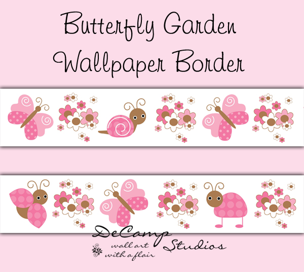 Butterfly Ladybug Wallpaper Border Wall Decals Pink Brown Girl