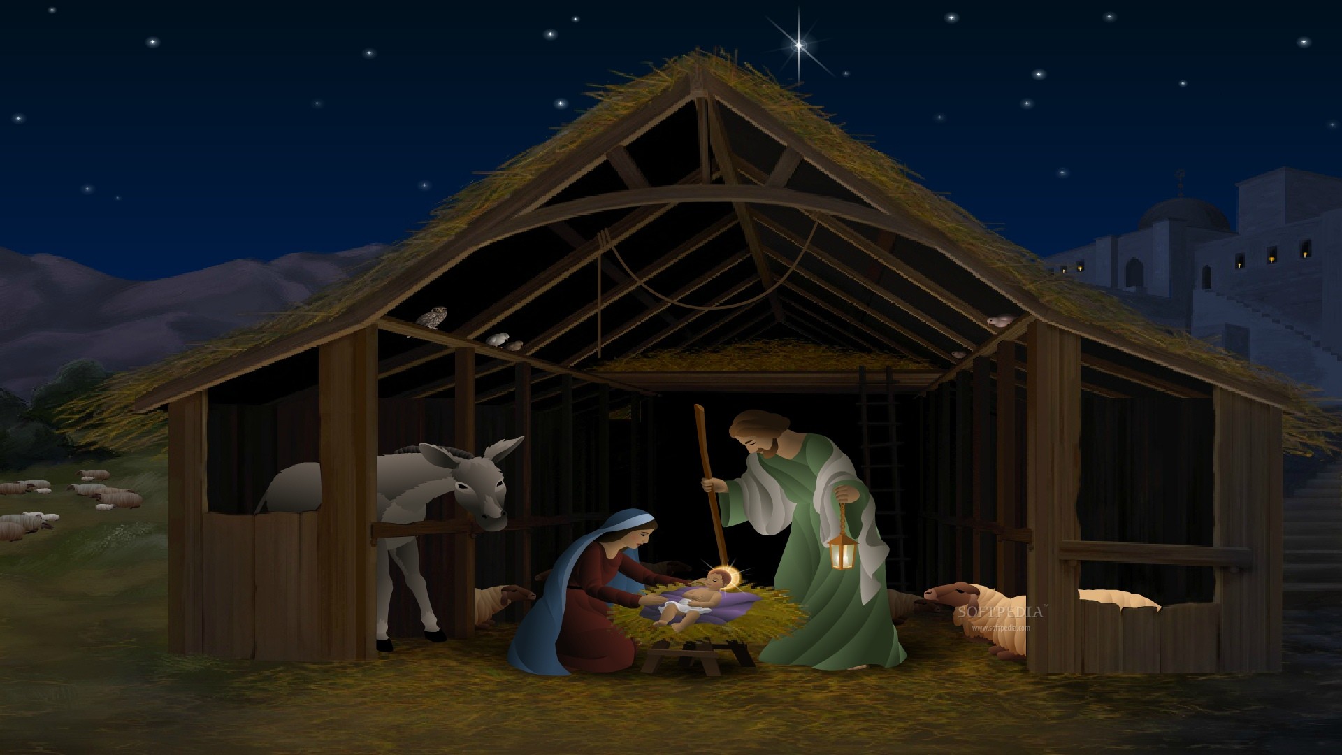 First Christmas Screensaver The Scene Of Nativity Is Pictured In
