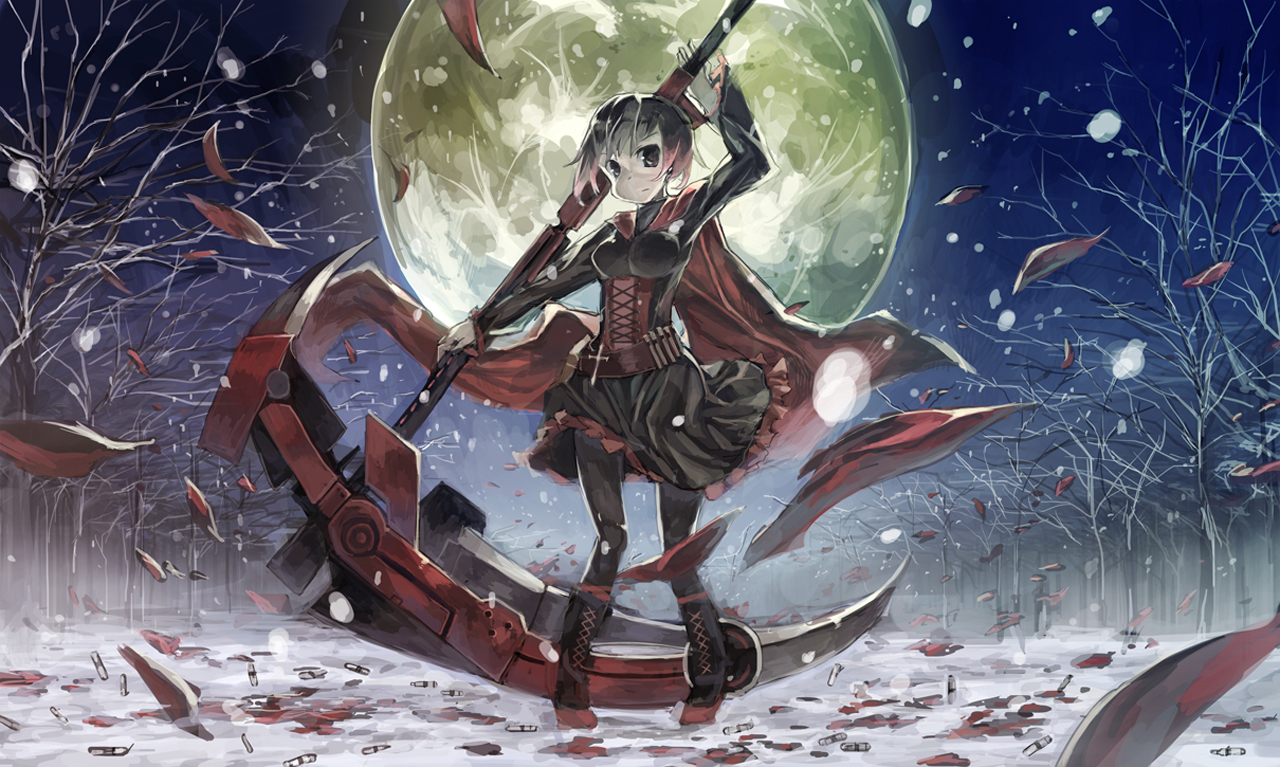 Red Rwby Death Scythe Girls Cape Full Moon Girl Anime HD Wallpaper