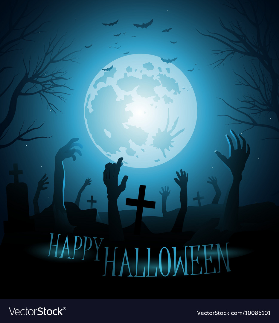 Halloween Background With Zombies And The Moon Vector Image