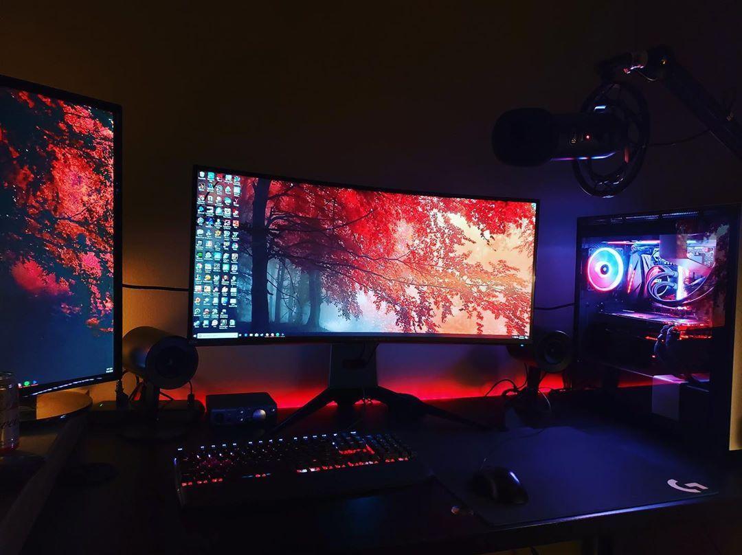 Sick All Red And Black Themed Dream Ultrawide Night Station With A