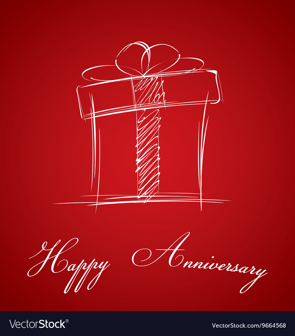 Happy Anniversary And Gift Box On Red Background Vector Image