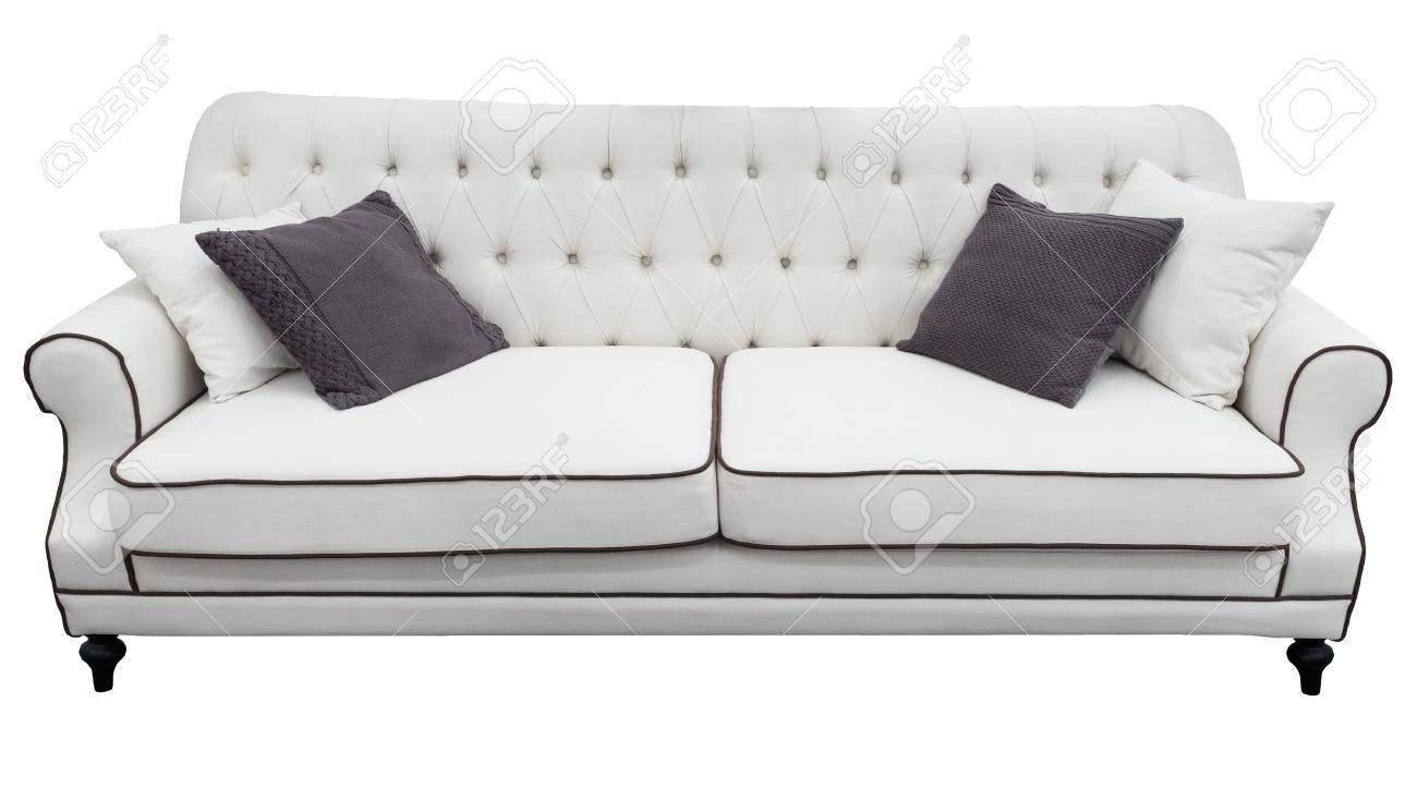 White Sofa With Pillows Soft Couch Isolated Background Classic