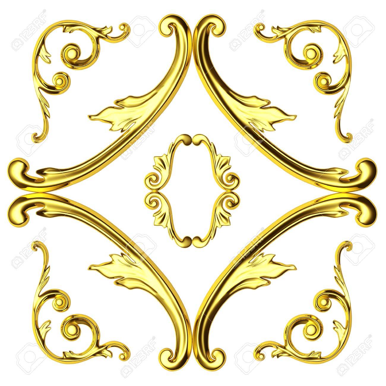 3d Gold Frame The Sculptural Form On A White Background Stock