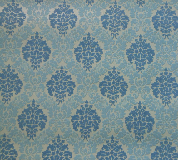 Vintage Flocked Damask Wallpaper Blue Velvet By Iprefervintage