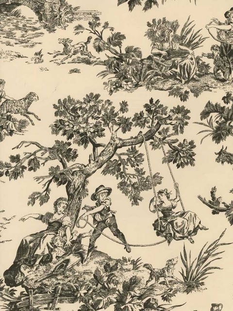 Country Toile Sidewall Contemporary Wallpaper