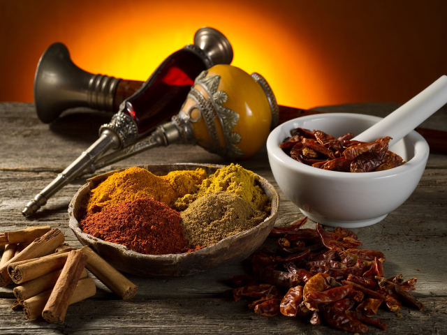 Spices And Mortar For Grinding Wallpaper Image