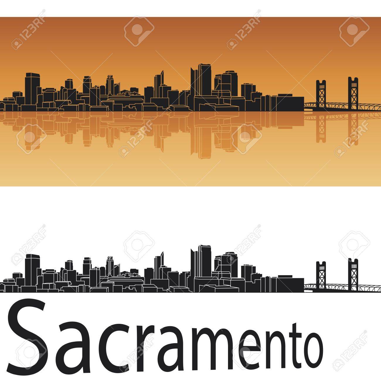 Free download Sacramento Skyline In Orange Background In Editable ...