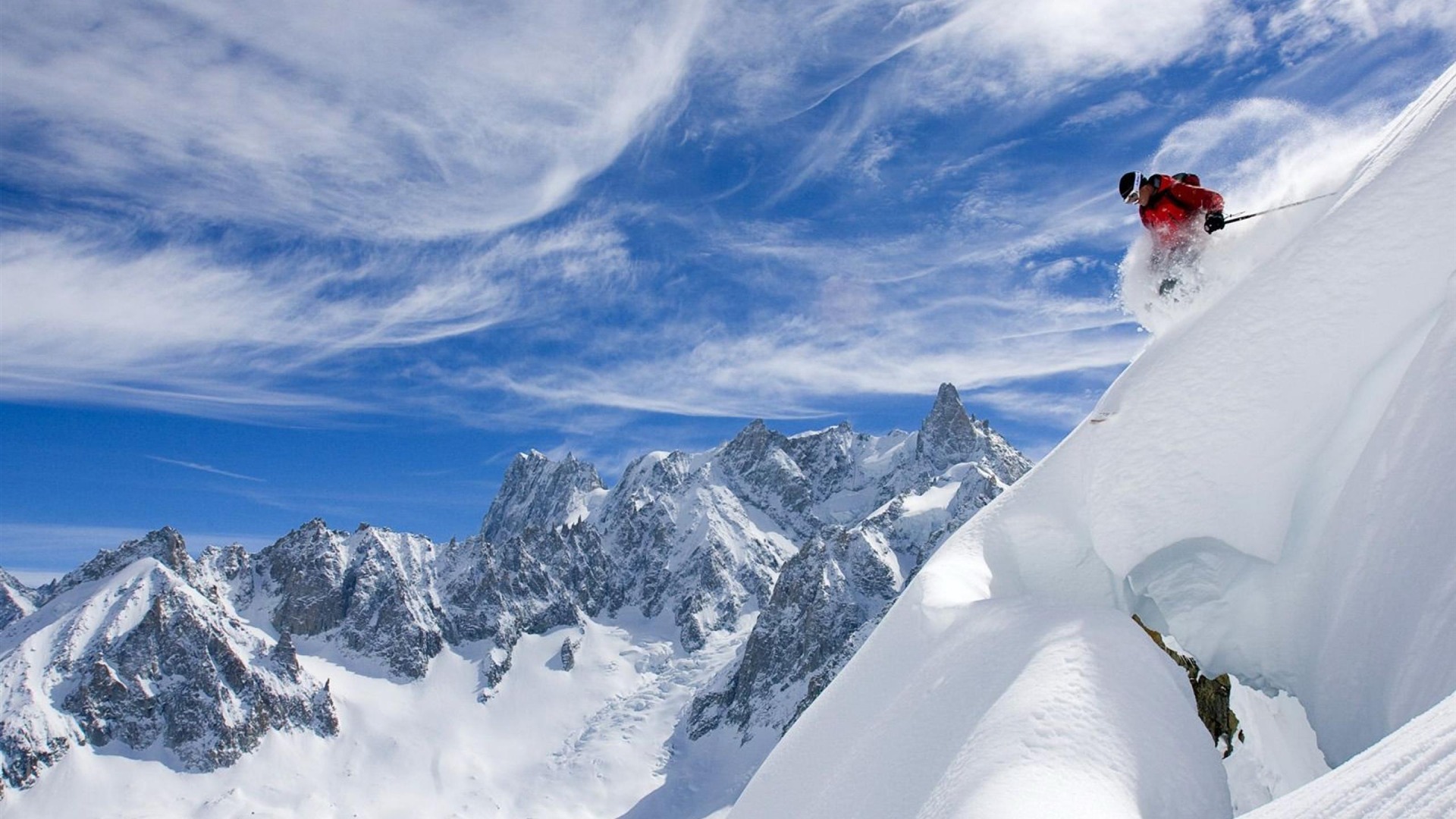 Mountain Skiing Nature Landscape Wallpaper Full HD Desktop