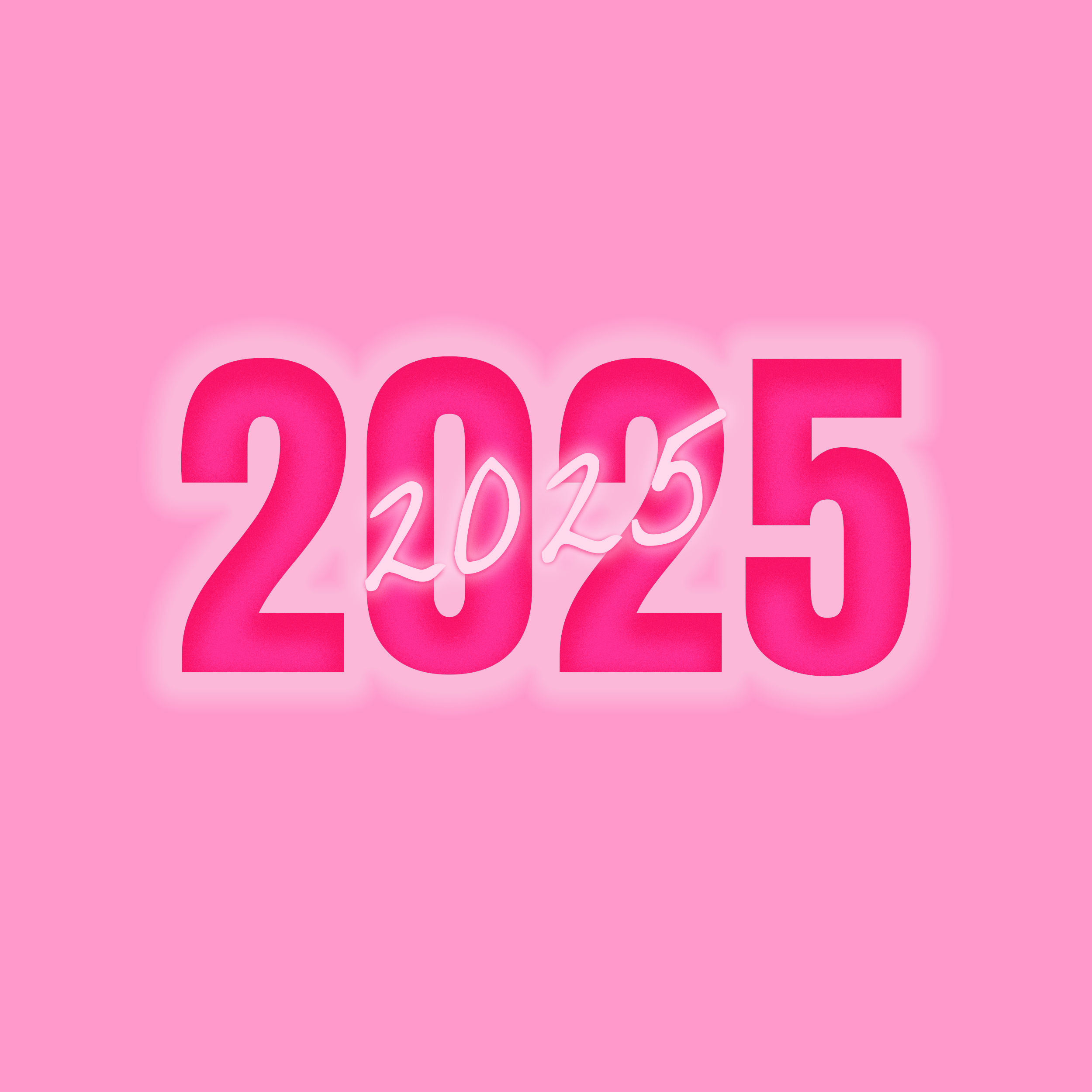 Neon pink '2025' text on a matching pink background, suitable for a Valentine's Day wallpaper