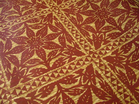 Mossyreindeer Vintage Red And Brown Tiki Hawaiian Pattern Wallpaper