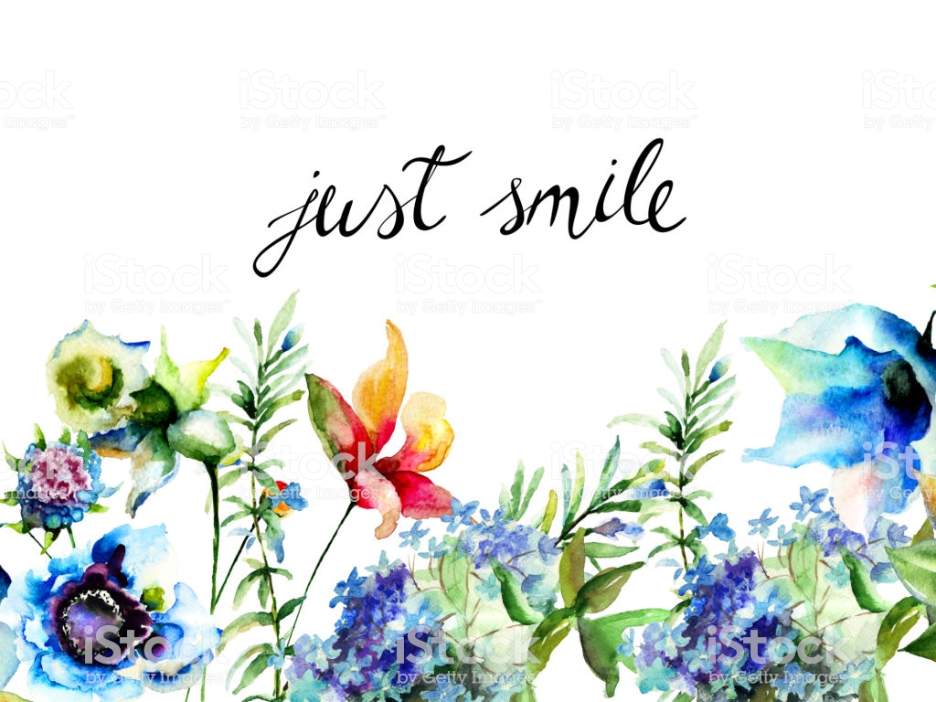 Beautiful Wild Flowers With Title Just Smile Stock Illustration