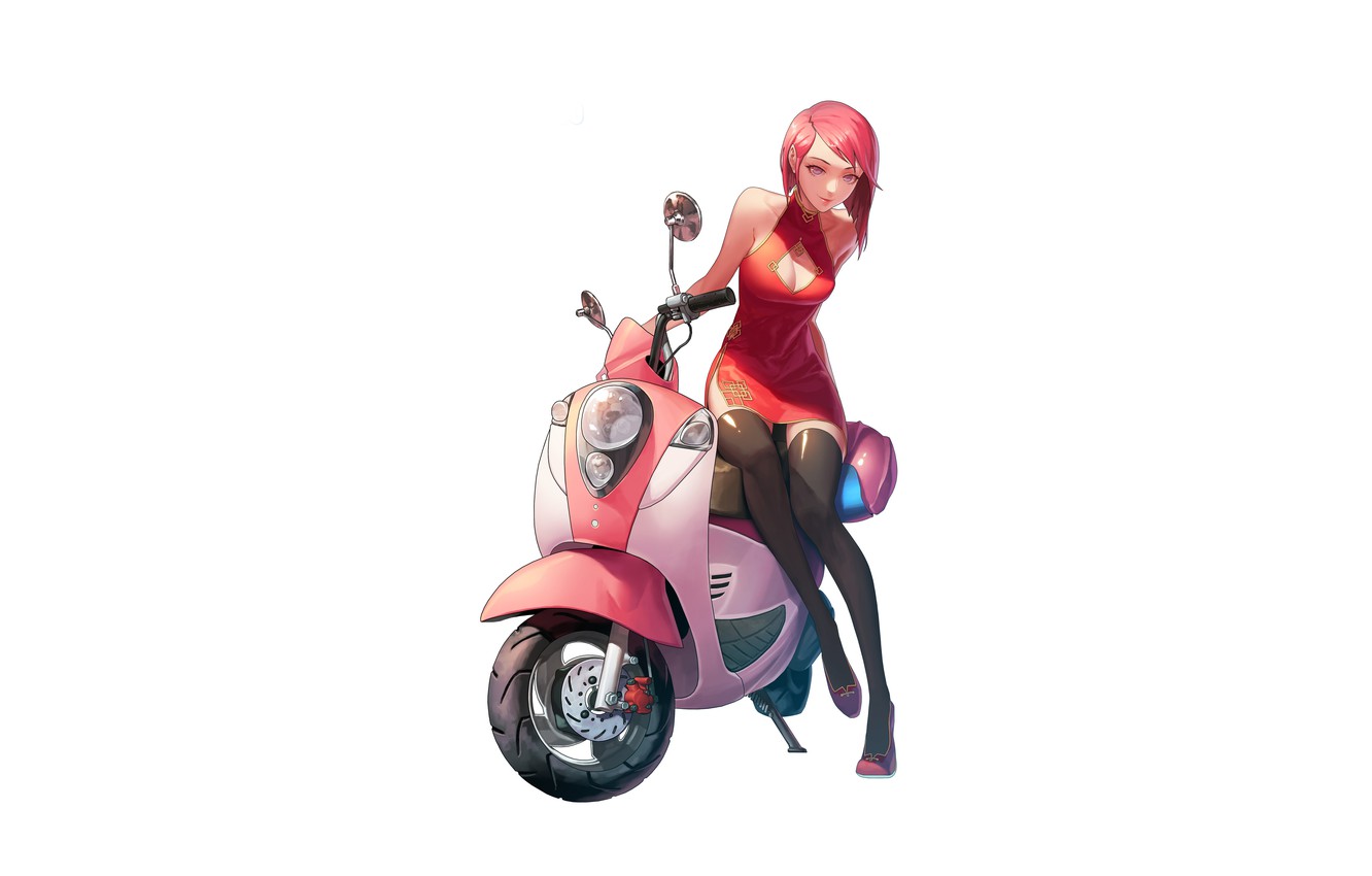 Wallpaper Girl Art Style Bike Background Minimalism