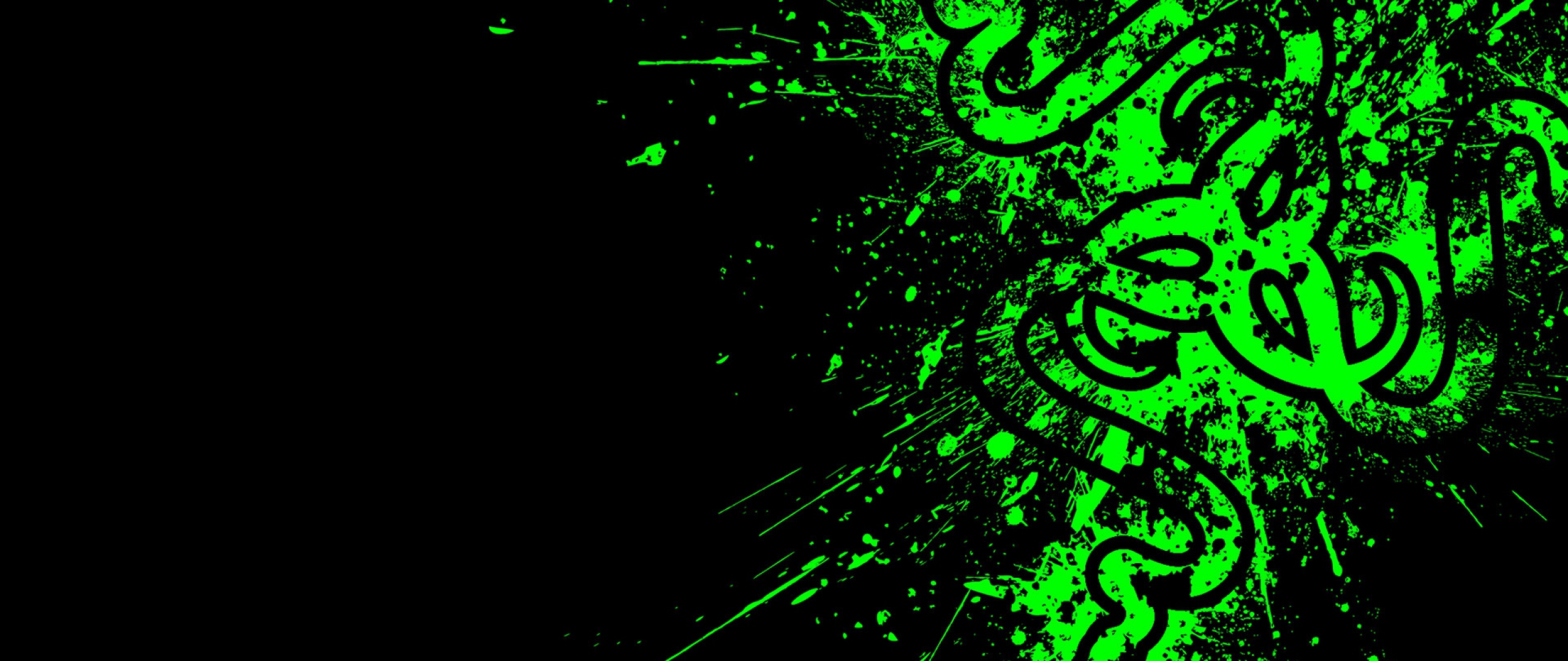 HD Razer Logo Splashed Green Symbol In Black Background Wallpaper