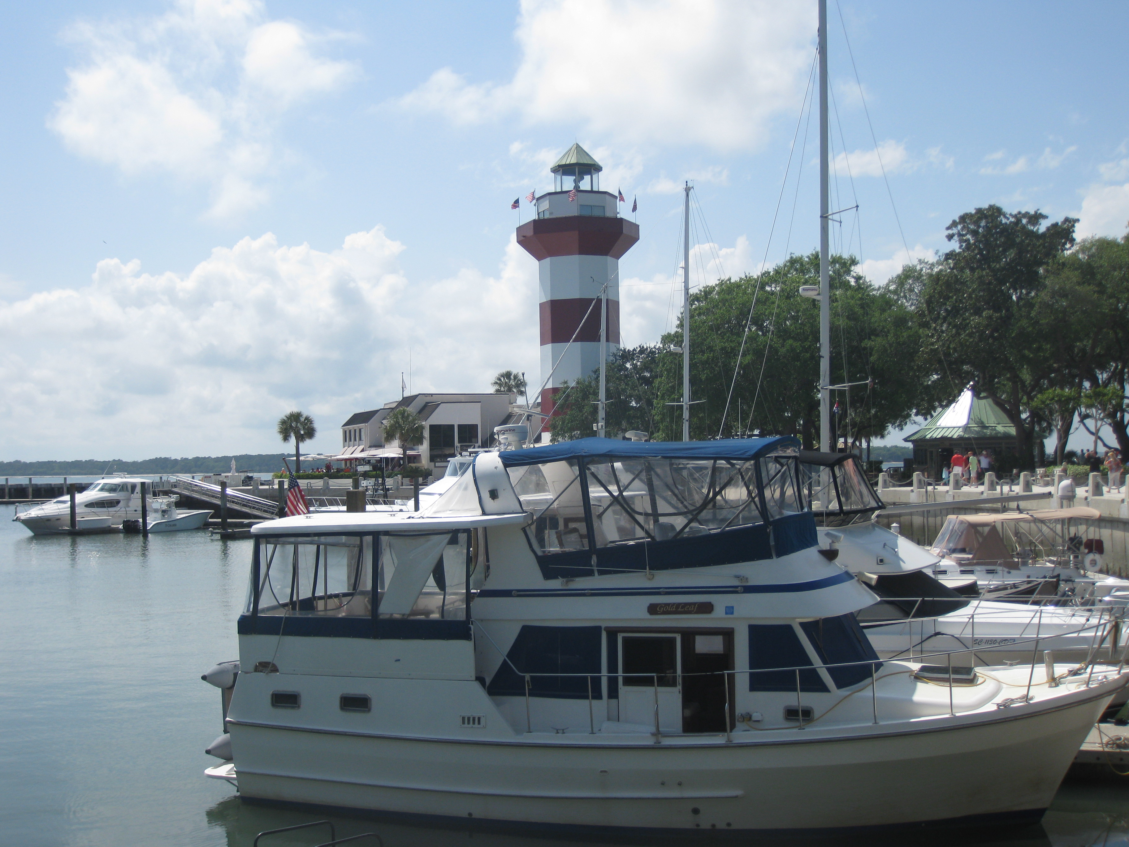 Gold Leaf with the Harbour Town Marinas iconic lighthouse in the