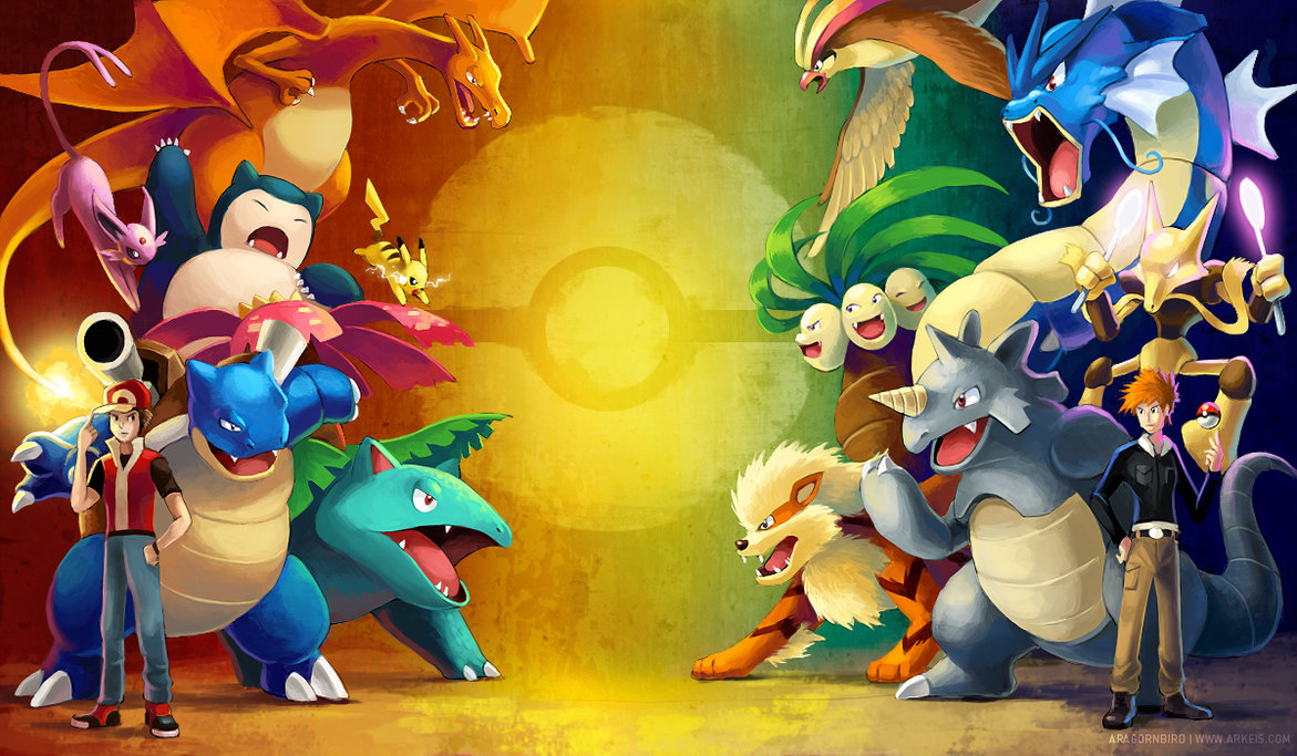 Pokemon - The Origin Wallpaper Red and Green by Lizardona on