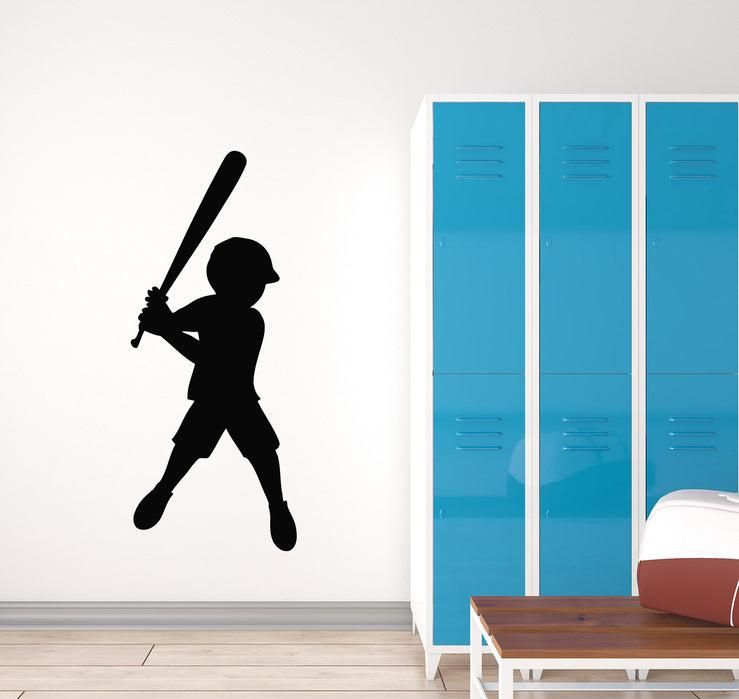 Vinyl Wall Decal Baseball Bat Boy Kids Room Game Sport School