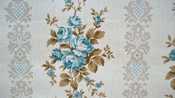 Vintage French 1940s Wallpaper Roll Period Paper Projects Blue Cabbage