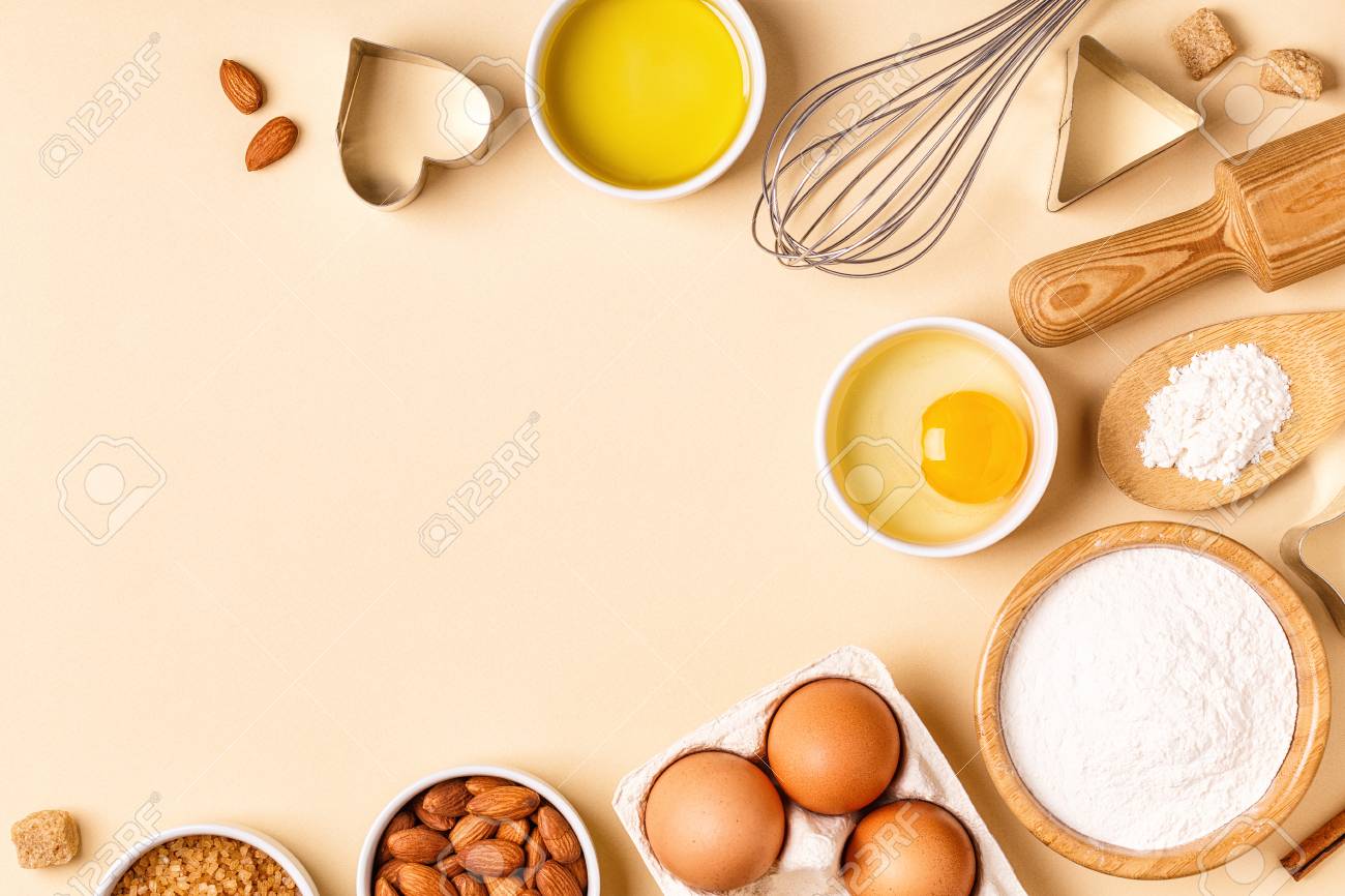 Ingredients And Utensils For Baking On A Pastel Background Top