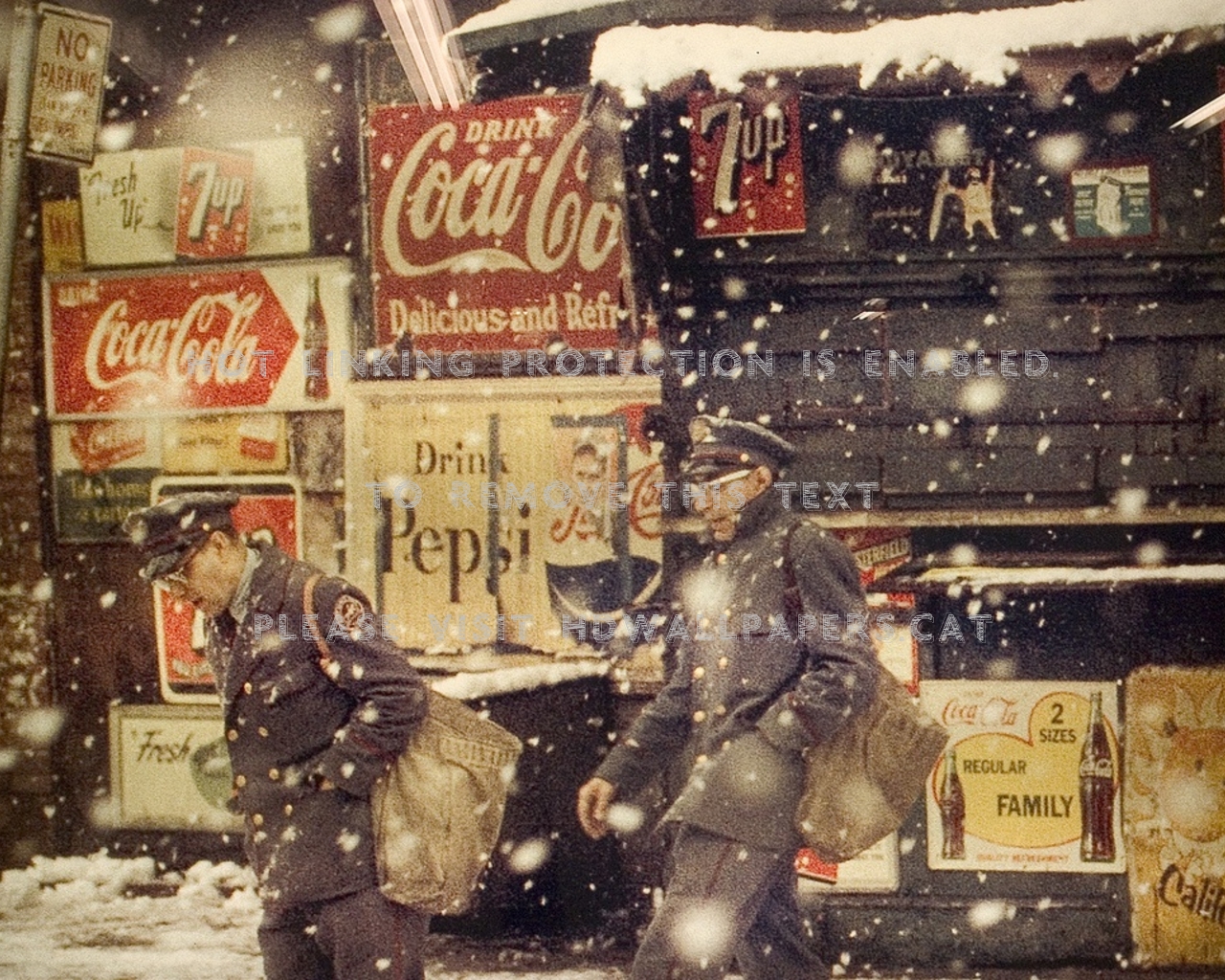 Saul Leiter Postmen With Coca Cola Signs