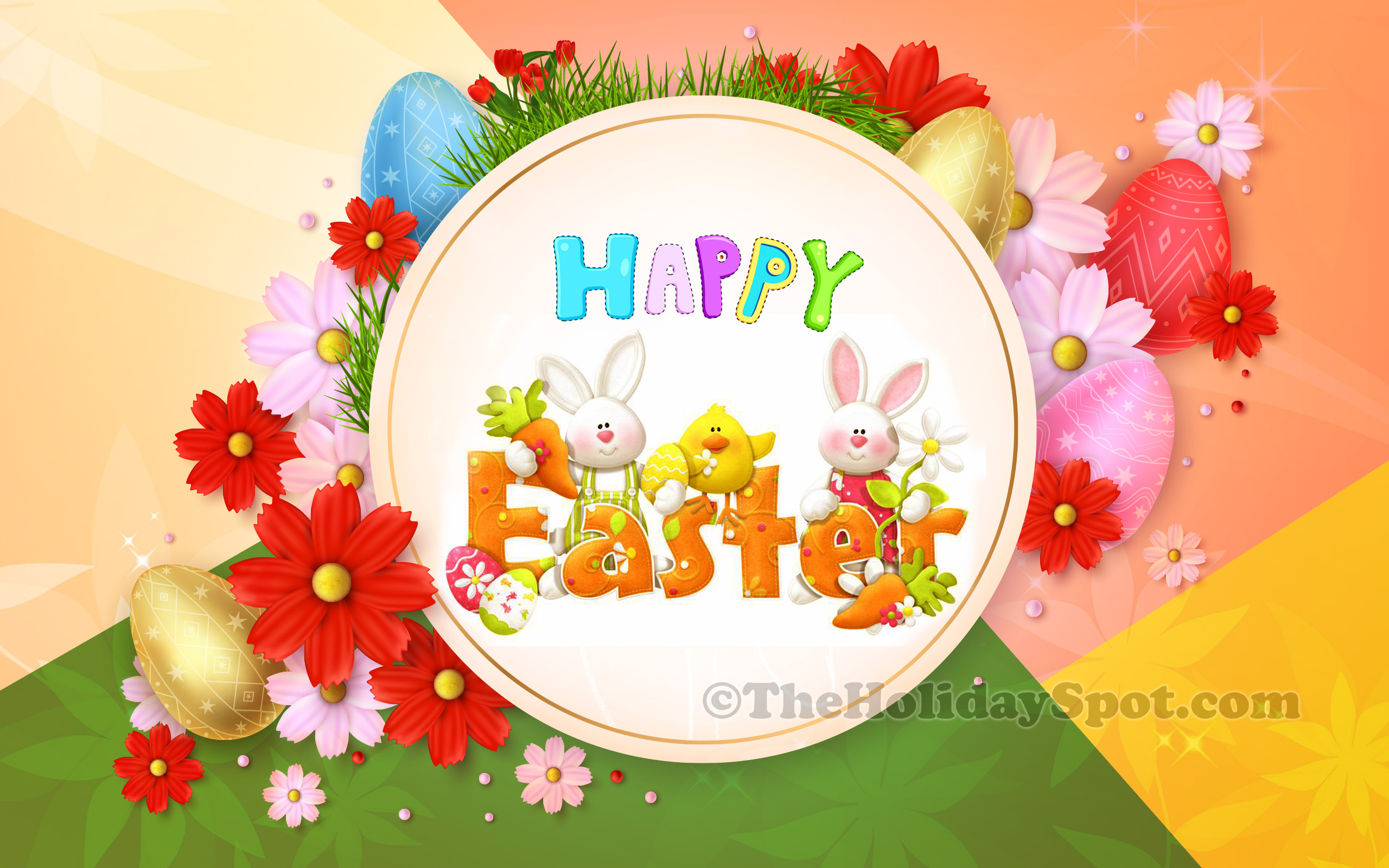 Cute Happy Easter Wishes From Bunnies And A Chik   Cute Happy 2560x1600