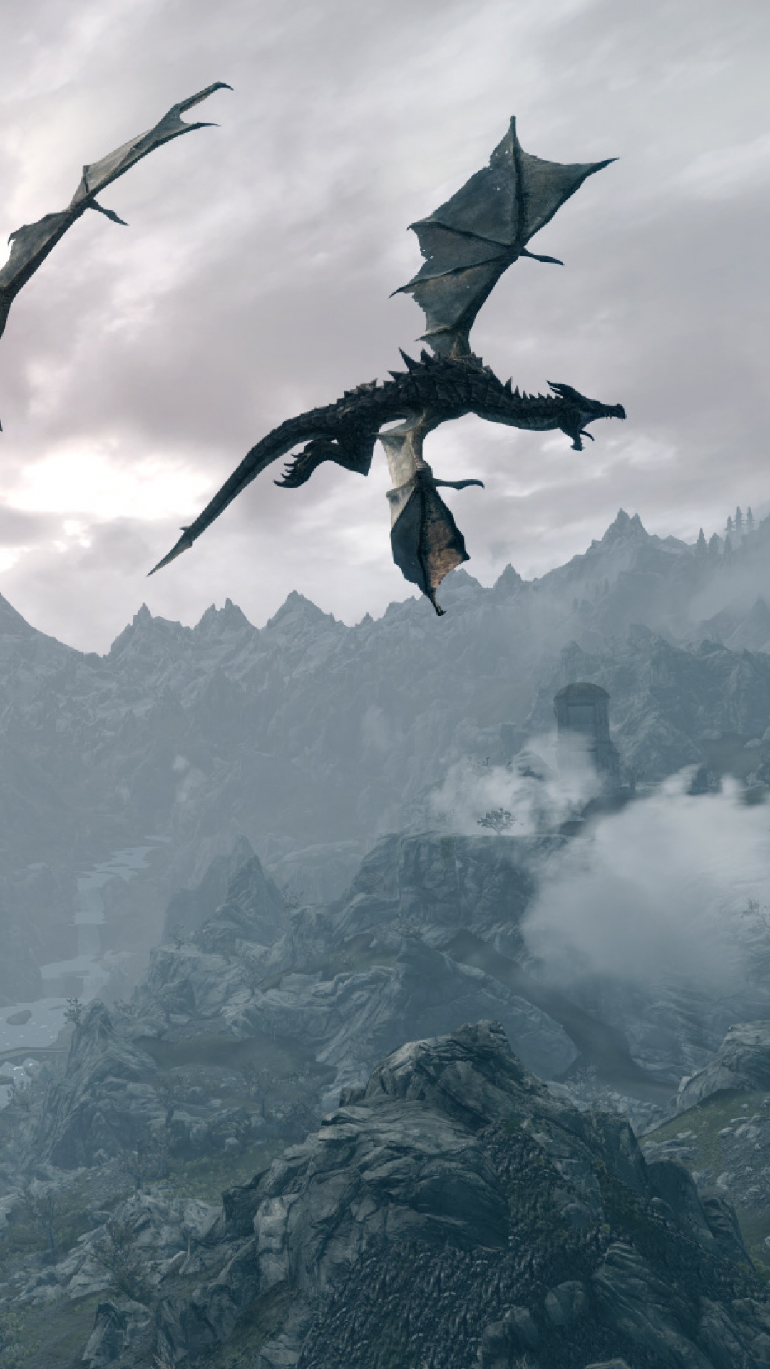 Wallpaper The Elder Scrolls Dragons Fly Mountains Sky