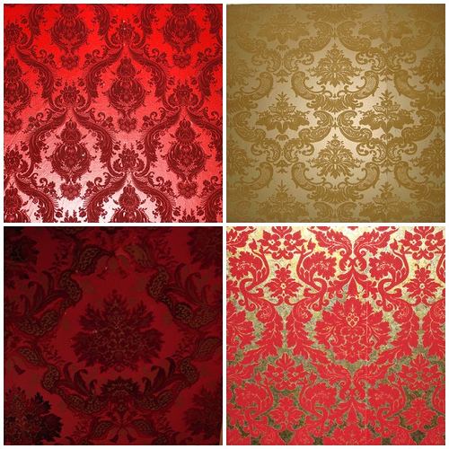 Damask Wallpaper Mosaic Red On Beige And Gold