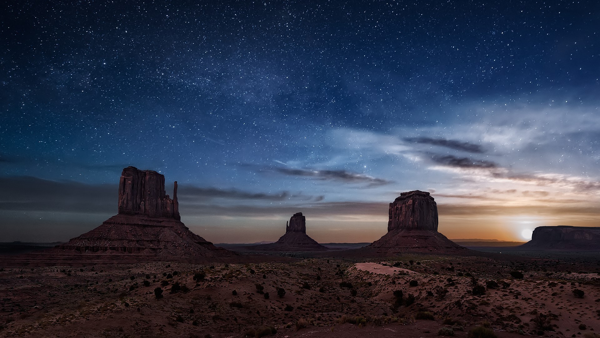 Nature Landscape Rocks Plants Canyon Stars Night Clouds Sky Wallpaper