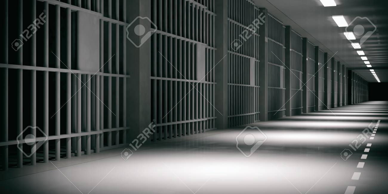 Prison Interior Jail Cells And Shadows Dark Background 3d