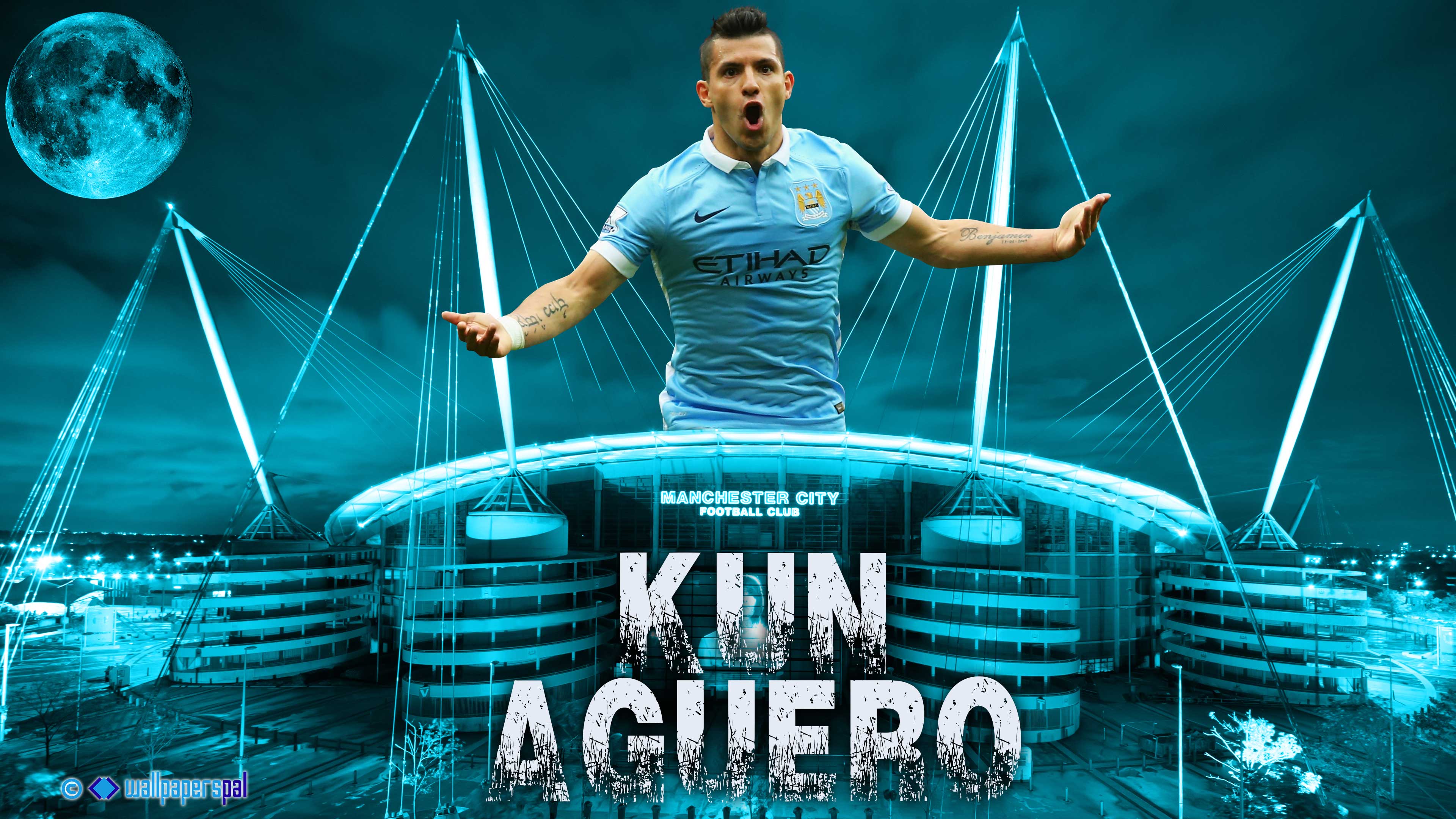 Kun Agero 2015 Manchester City FC 4K Wallpapers