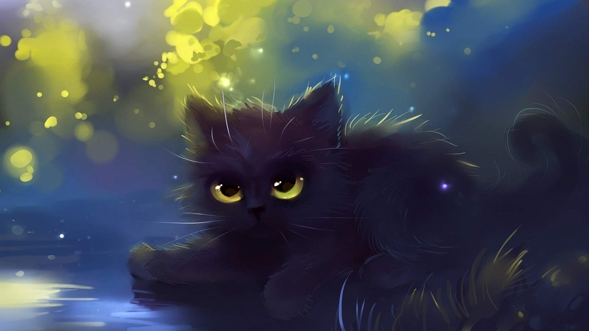 Cute Black Cat Painting Wallpaper