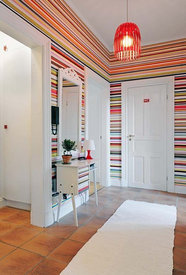 Bright Multi Colored Striped Wallpaper Wall To