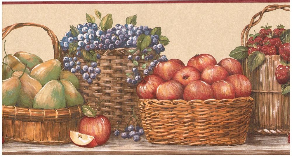 Fruit In Baskets Wallpaper Border Wall Decor