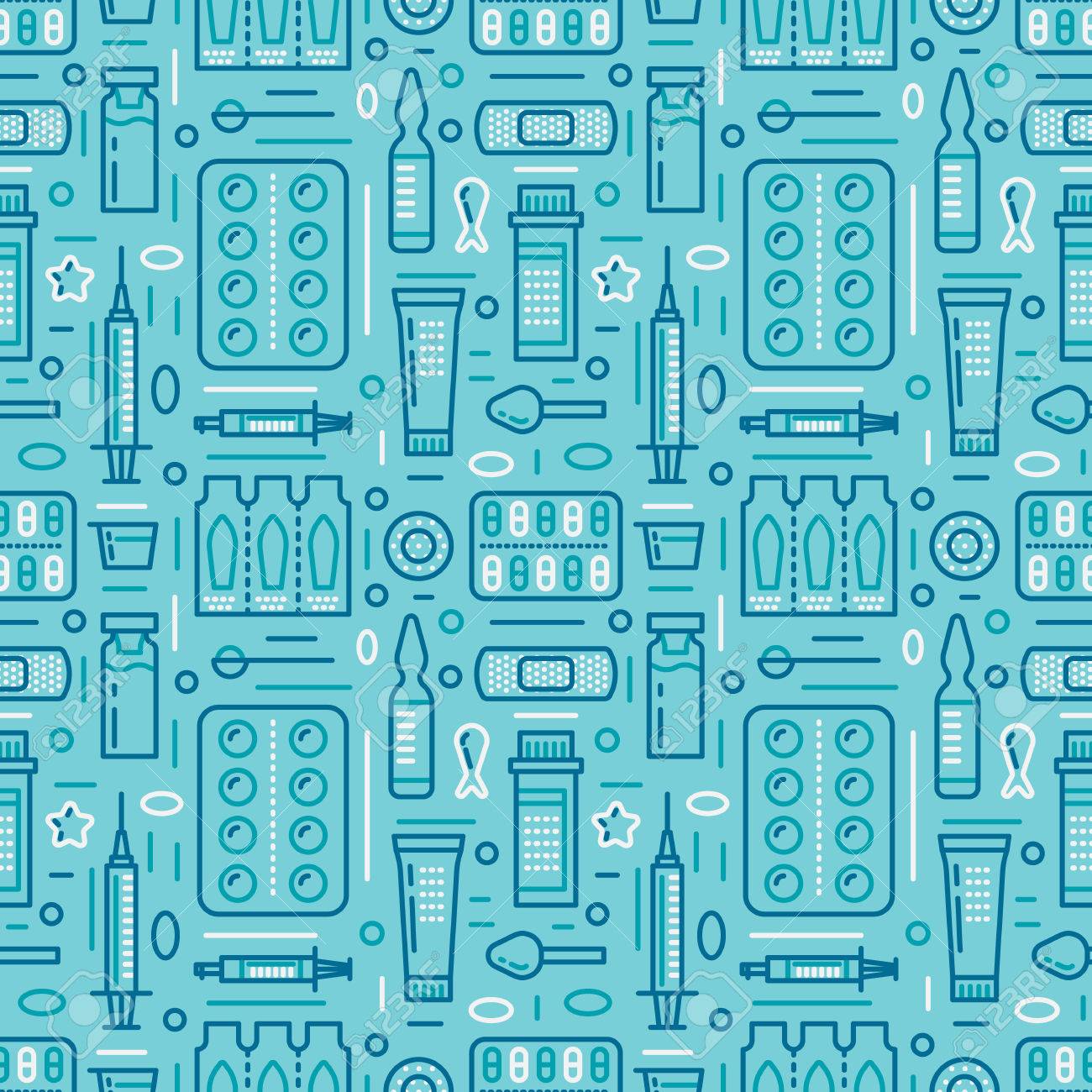 Medical Drugstore Seamless Pattern Pharmacy Vector Colored