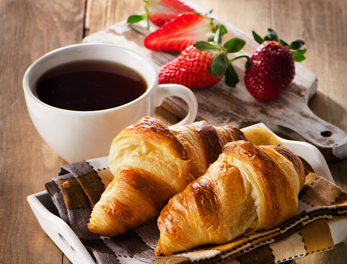 Wallpaper Coffee Croissant Strawberry Cup Food