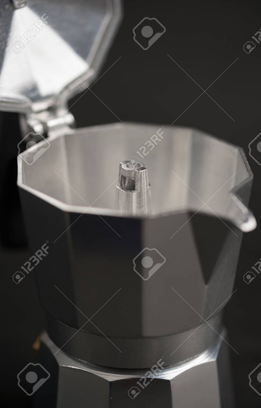 Italian Expresso Machine Over Dark Background With Cover Opened