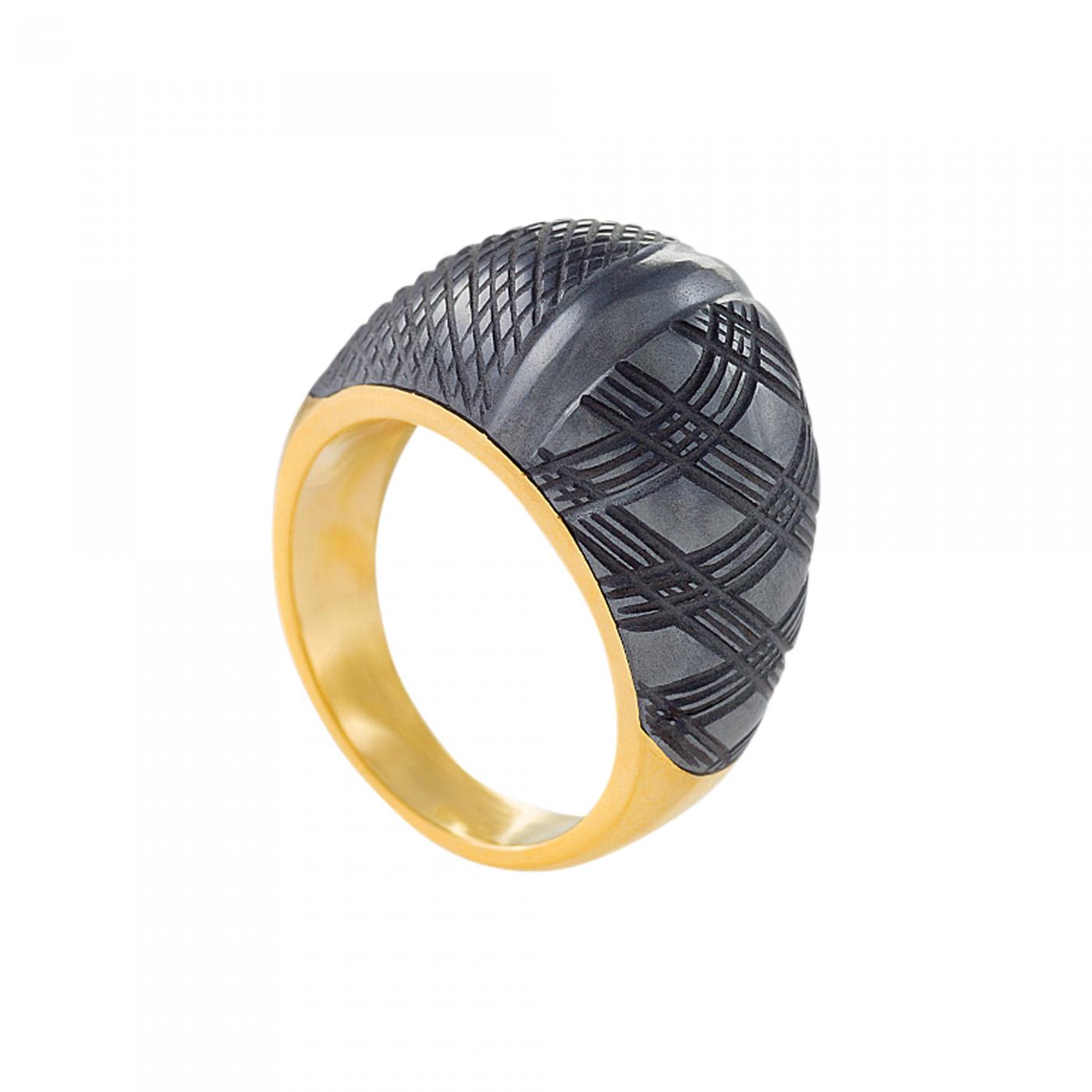 Carvin French Hematite And Gold Bomb Ring