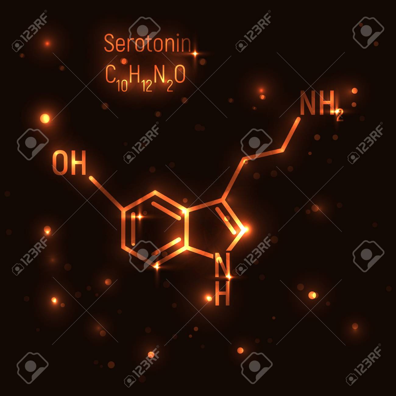 Gold Serotonin Molecule On Dark Background Shine Golden