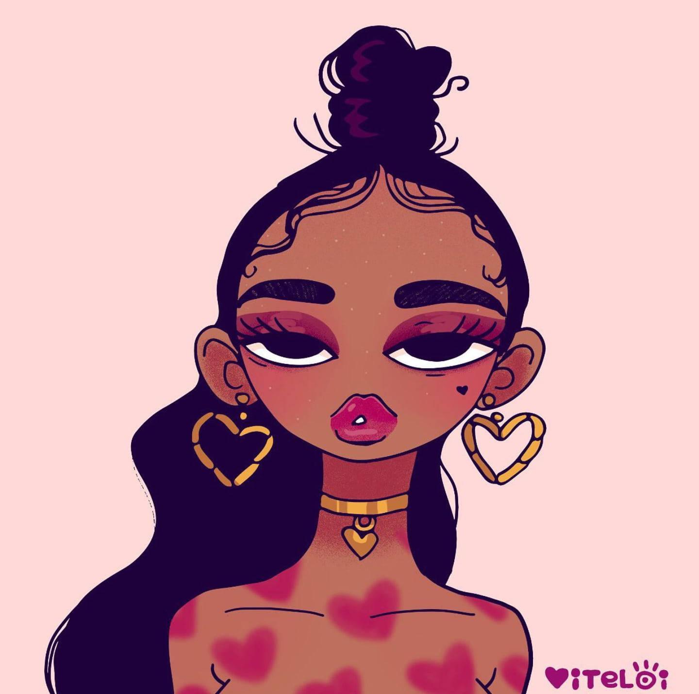 Cute Black Girl With Heart Marks Wallpaper