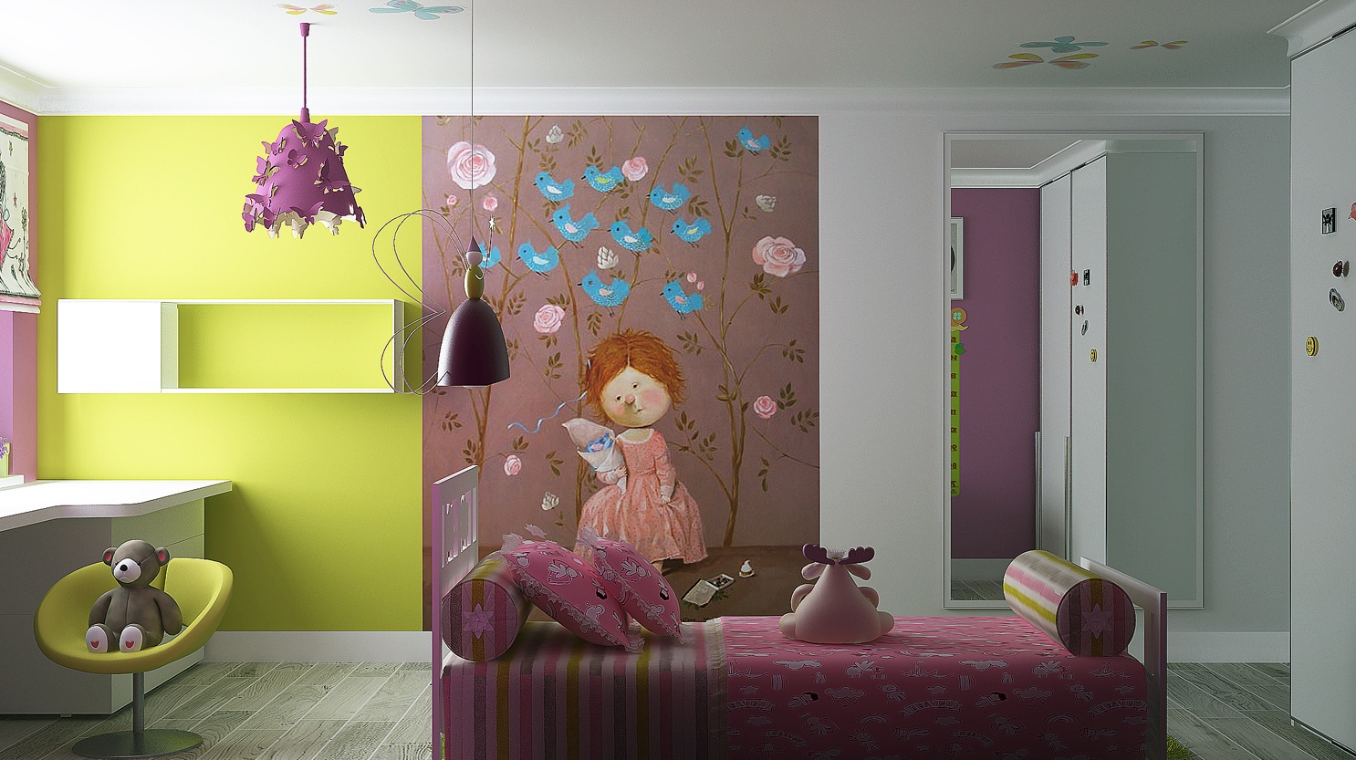 Via Kate ChelyustnikovaA character themed wall mural adds quirkiness