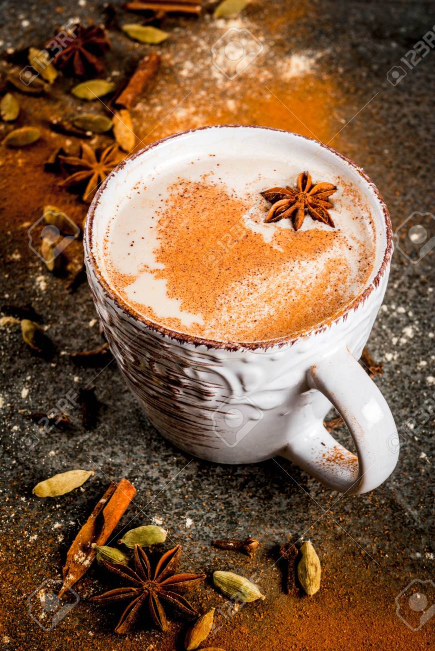 Traditional Indian Masala Chai Tea With Spices Cinnamon